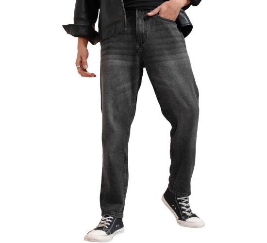 Men Slim Dark Black Jeans