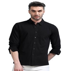 Men's Cotton Pique Regular Fit Full Sleeve Solid Knitted Shirt